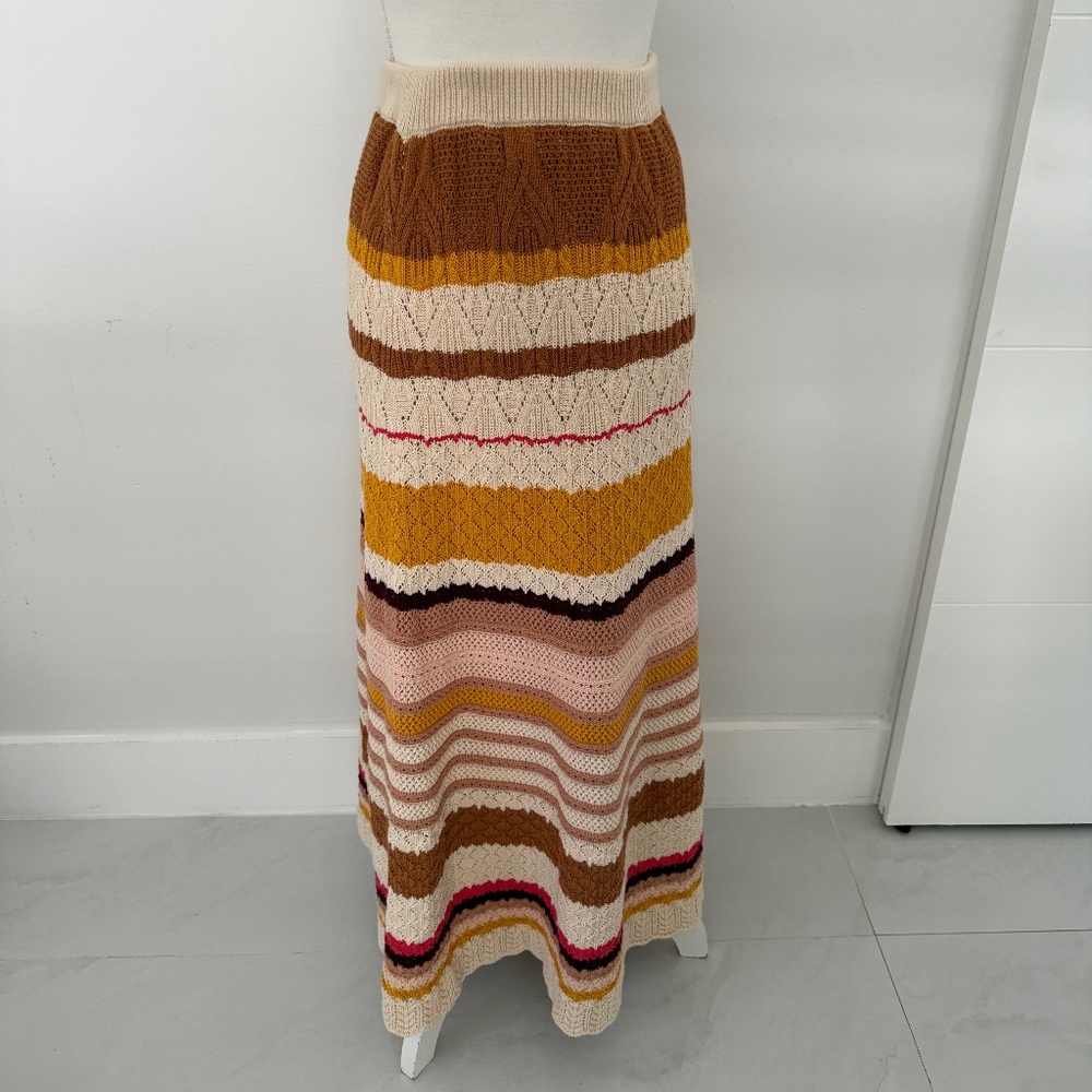 ba&sh Crochet Colorful Crochet Striped Maxi Boho Skirt Thick Knit